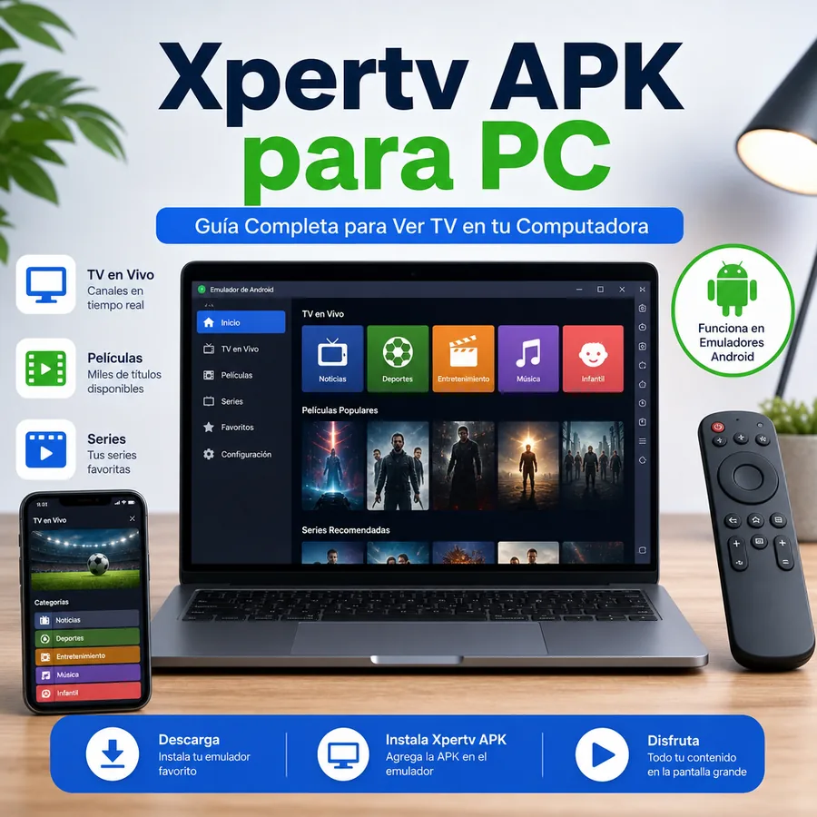 Xpertv APK para PC funcionando en un emulador Android dentro de una laptop