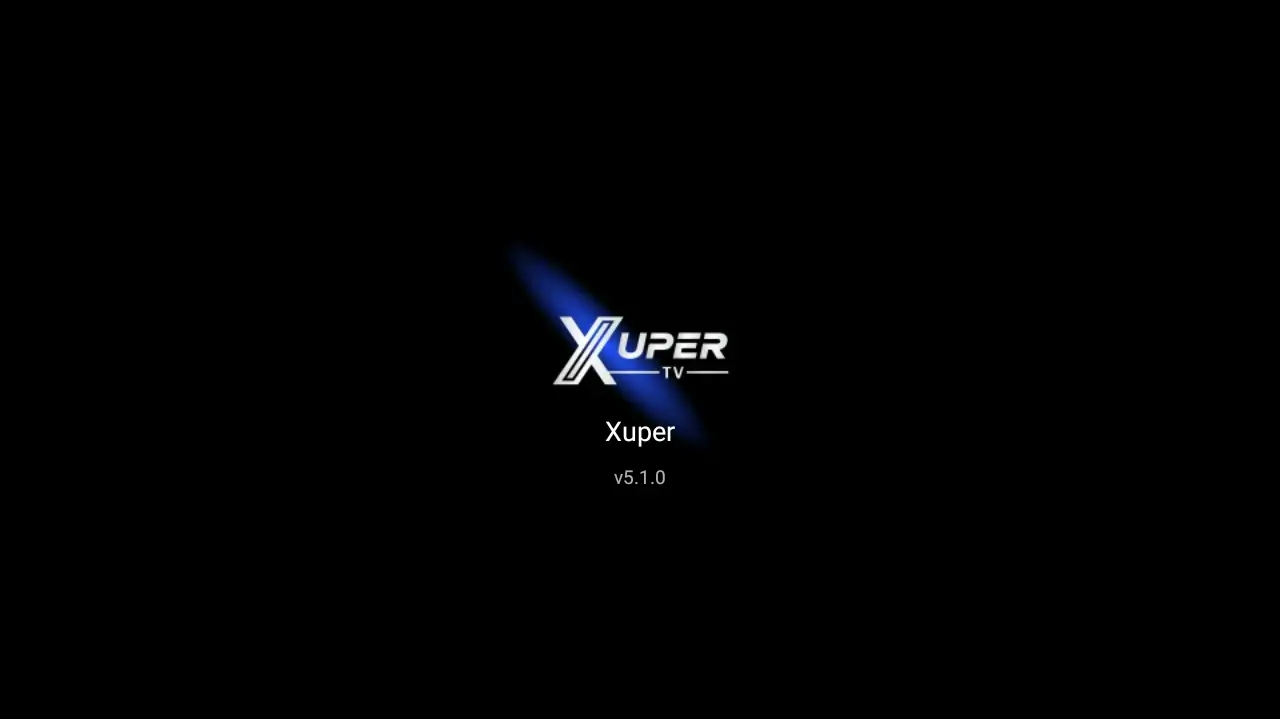 Xupertv APK startup screen on Smart TV - Interface optimized for remote control
